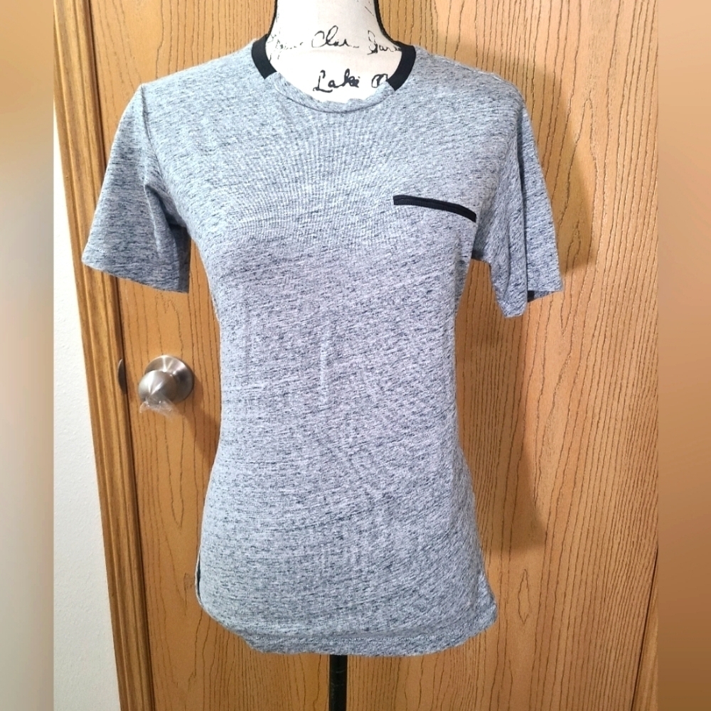 The Kooples Sport Gray Colorblock Collar Pocket T-shirt